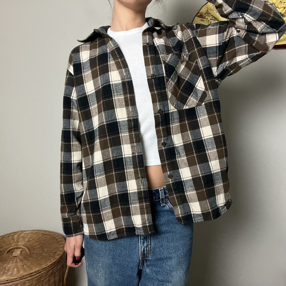 aritzia the group babaton brown white cotton plaid thick flannel shirt jacket